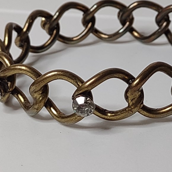 Vintage Gold Tone Metal And Clear Rhinestone Bangle - Picture 8 of 12